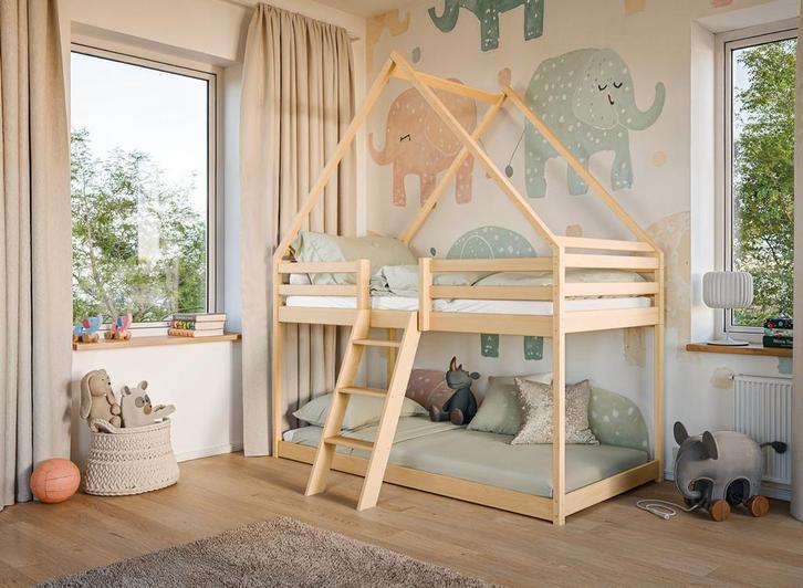 Stapelbed met Dakje Sven - Kinderbed 80 x 180 Hout, Kinderen en Baby's, Kinderkamer | Stapelbedden en Hoogslapers, Stapelbed, Nieuw