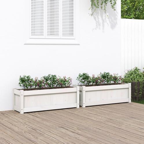 vidaXL Plantenbakken 2 st cm massief grenenhout wit, Tuin en Terras, Bloembakken en Plantenbakken, 60 tot 100 cm, Nieuw, Hout
