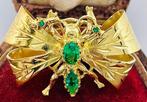 Zonder Minimumprijs - Ring - 9 kt. Geel goud, Zilver Smaragd, Sieraden, Tassen en Uiterlijk, Ringen, Nieuw