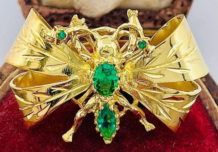 Zonder Minimumprijs - Ring - 9 kt. Geel goud, Zilver Smaragd, Sieraden, Tassen en Uiterlijk, Ringen