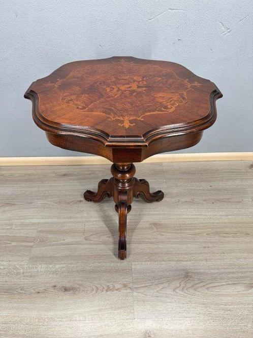 Franse houten bijzettafel wijntafel met intarsia -, Antiek en Kunst, Curiosa en Brocante