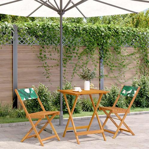 vidaXL 3-delige Bistroset bladpatroon stof en massief hout, Tuin en Terras, Tuinsets en Loungesets, Nieuw, Hardhout, Verzenden
