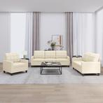 vidaXL 3-delige Loungeset met kussens kunstleer crème, Verzenden, 150 tot 200 cm, Nieuw, Leer