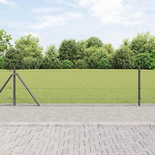 vidaXL Gelast Draadhek met 7 Flenspalen Grijs 0.4x10 m Staal, Tuin en Terras, Schuttingen, Nieuw, IJzer, Verzenden