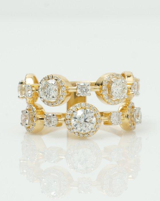 Statement ring - 14 karaat Geel goud - 2.05ct. tw. Diamant, Sieraden, Tassen en Uiterlijk, Antieke sieraden
