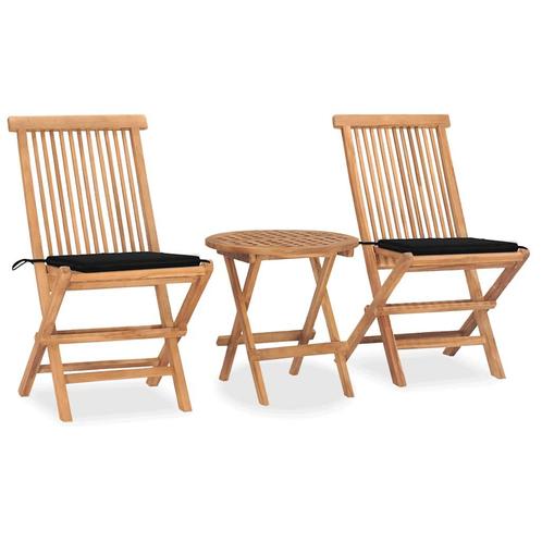 vidaXL 3-delige Tuinset inklapbaar met kussen massief, Tuin en Terras, Tuinsets en Loungesets, Tuinset, Nieuw, 2 zitplaatsen, Teakhout