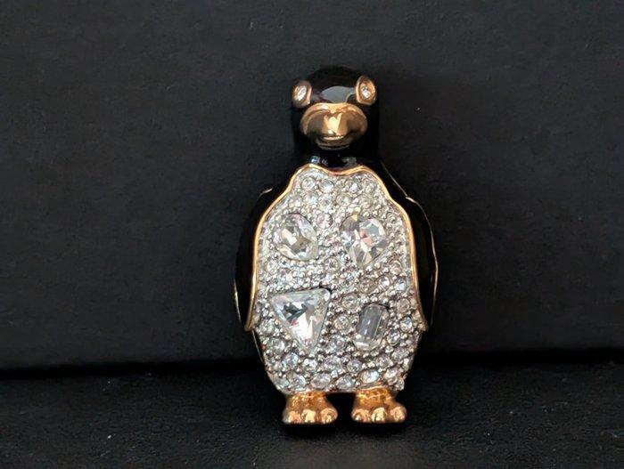 Beeld, Swarovski broche pinguin - 3.8 cm - Metaal, rodium, Antiek en Kunst, Curiosa en Brocante