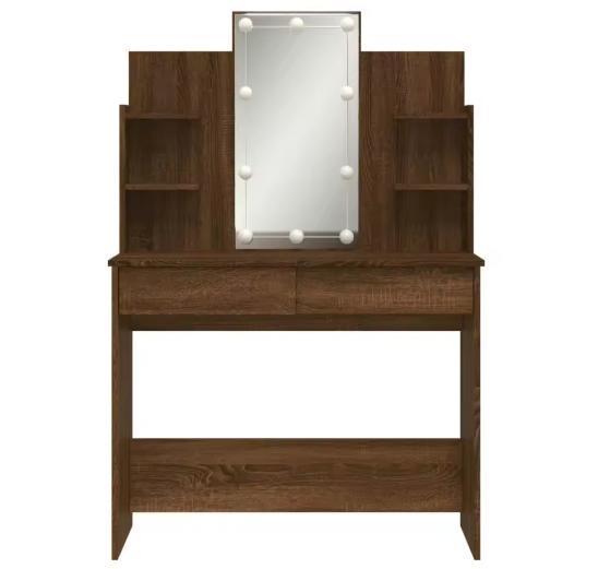 LED Make-up Kaptafel Bruin Eiken – 96x40x142 cm, Modern en S, Huis en Inrichting, Tafels | Kaptafels, Nieuw, Verzenden