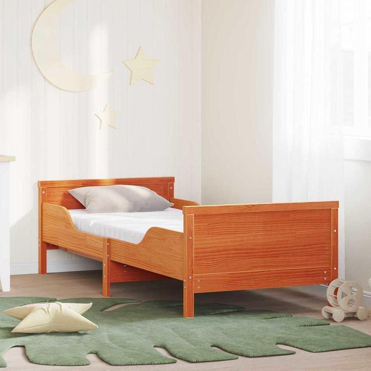 vidaXL Bedframe met matras Wasbruin 80 x 200 cm Massief, Huis en Inrichting, Slaapkamer | Bedden, Bruin, Nieuw, Hout, Verzenden