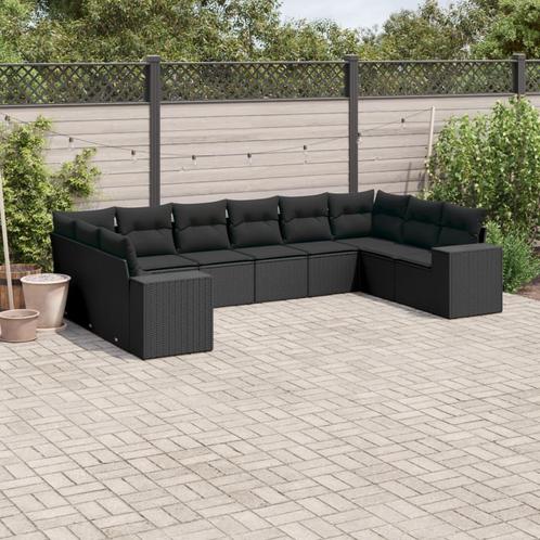 vidaXL 10-delige Loungeset met kussens poly rattan zwart, Tuin en Terras, Tuinsets en Loungesets, Loungeset, Nieuw, Rotan, Verzenden