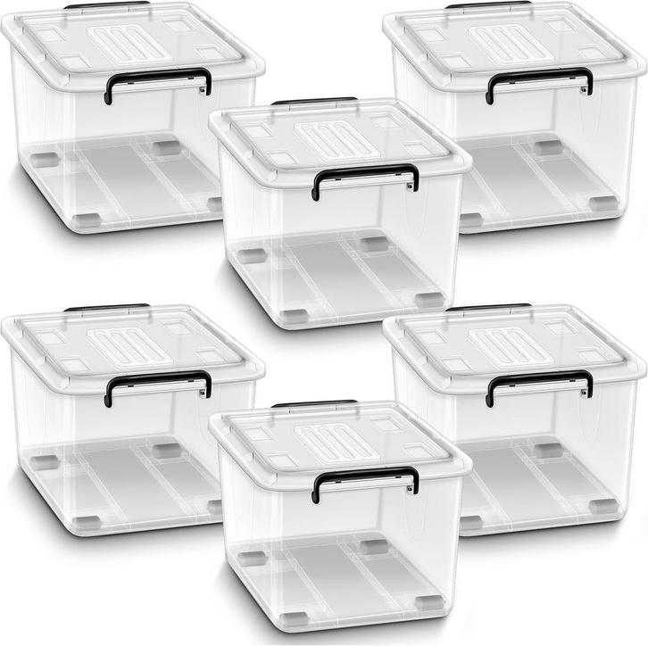 6x Opbergbox kunststof - 27 liter - met deksel -, Huis en Inrichting, Kasten | Overige, Verzenden