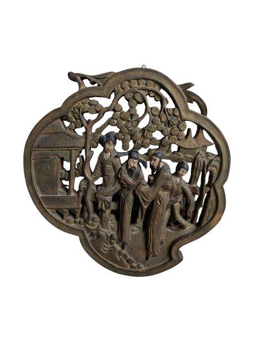 Altaarstuk - Japans paneel met een hofscène tussen, Antiek en Kunst, Antiek | Overige Antiek