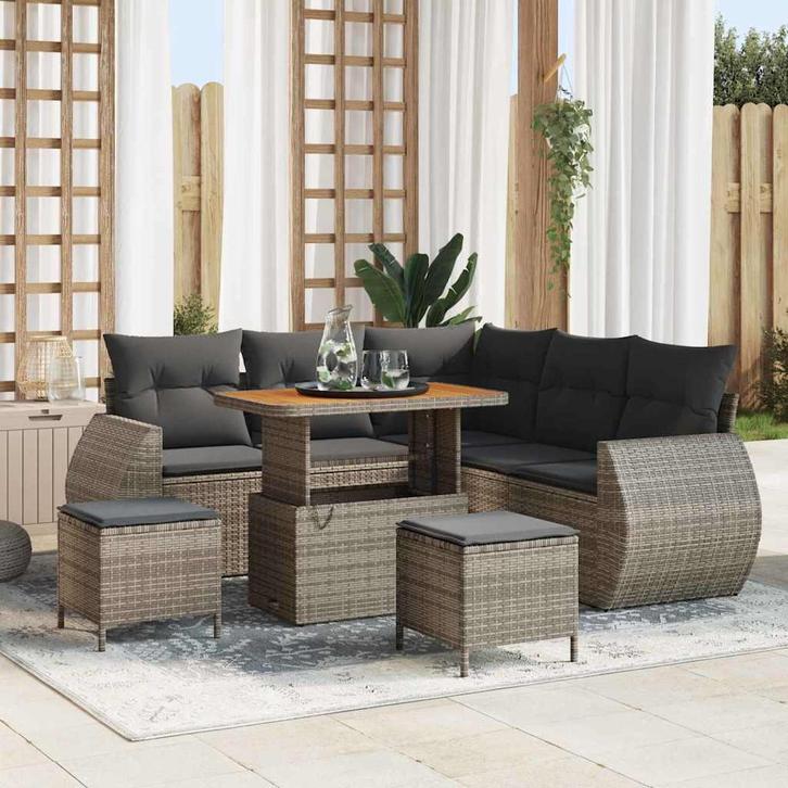vidaXL Tuin Sofa Set 8 pcs Grijs poly rattan, Tuin en Terras, Tuinsets en Loungesets, Nieuw, Verzenden