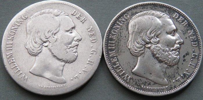 Nederland. Willem III. 2 1/2 Gulden 1855 en 1874 (Zonder, Postzegels en Munten, Munten | Nederland