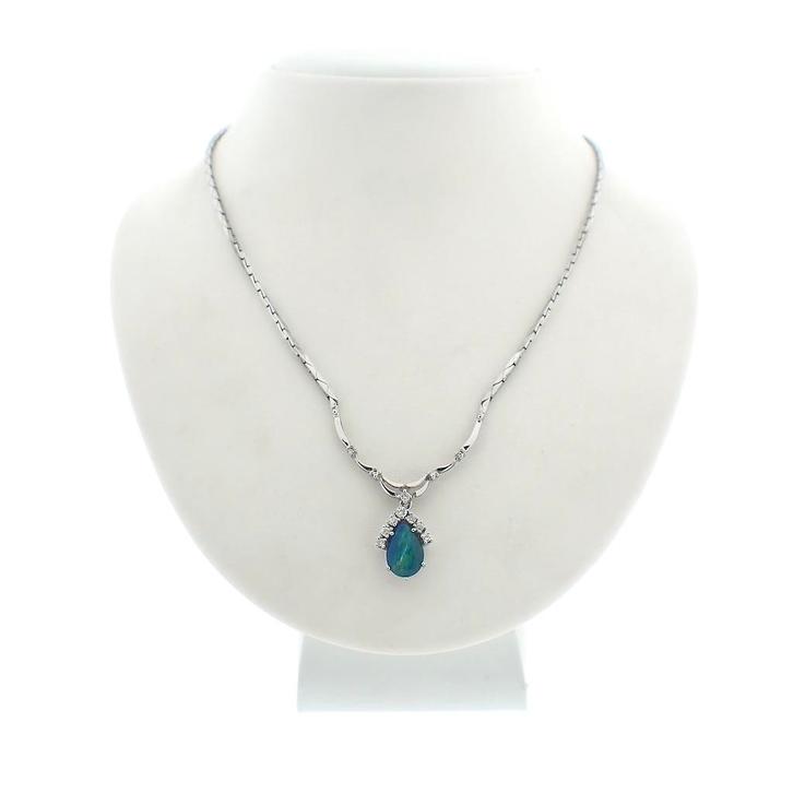 Witgouden collier met triplet opaal en diamant | Ca. 0,38..., Sieraden, Tassen en Uiterlijk, Kettingen, Overige kleuren, Gebruikt