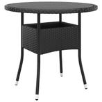 vidaXL Tuintafel Ø80x75 cm gehard glas en poly rattan zwart, Verzenden, Nieuw