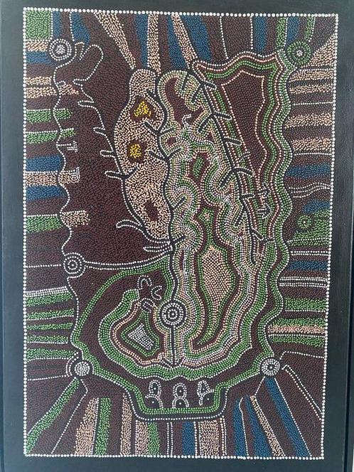 Schilderij 76cm in Aboriginal Dots Art Stijl (Zonder, Antiek en Kunst, Kunst | Niet-Westerse kunst