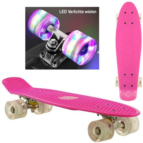 Sajan - Skateboard - LED - Penny board - Roze - 22.5 inch -, Sport en Fitness, Skateboarden, Skateboard, Nieuw, Verzenden