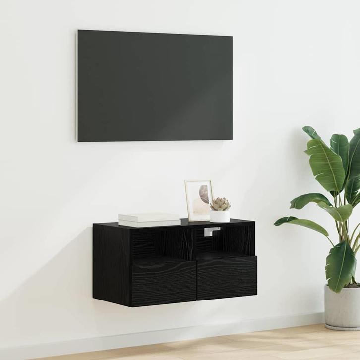 vidaXL TV Wandkast Zwart Eiken 60 x 30 x 30 cm Bewerkt hout, Huis en Inrichting, Kasten | Televisiemeubels, 25 tot 50 cm, Nieuw