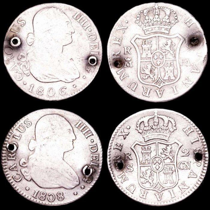 Spanje. Carlos IV. 2 Reales España, Borbones - Pareja de 2, Postzegels en Munten, Munten | Europa | Niet-Euromunten