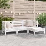 vidaXL Tuinbank 3-zits met voetenbank massief grenenhout wit, Tuin en Terras, Verzenden, Nieuw