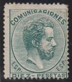 Spanje 1872 - Amadeo I. 10 pesetas, groen. - Edifil 129, Postzegels en Munten, Postzegels | Europa | Spanje, Gestempeld