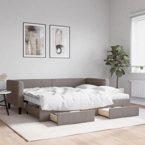 vidaXL Slaapbank met onderschuifbed en lades 80x200 cm stof, Huis en Inrichting, Slaapkamer | Bedden, 80 cm, 200 cm, Eenpersoons