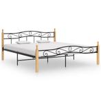 vidaXL Bedframe metaal en massief eikenhout zwart 180x200 cm, Eenpersoons, Verzenden, Zwart, Nieuw