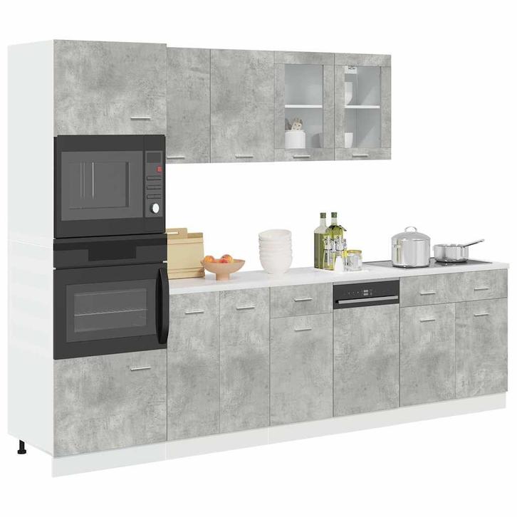 vidaXL 7-delige Badkamermeubelset Lyon bewerkt hout, Huis en Inrichting, Keuken | Keukenelementen, Grijs, Nieuw, Verzenden