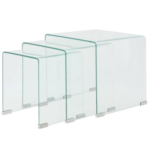 Bijzettafel Glas 3-dlg - Retourdeal - Ruimtebesparend -35%, Huis en Inrichting, Tafels | Bijzettafels, Minder dan 45 cm, Minder dan 55 cm
