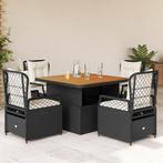 vidaXL 5-delige Tuinset met kussens poly rattan zwart, 4 zitplaatsen, Nieuw, Tuinset, Verzenden
