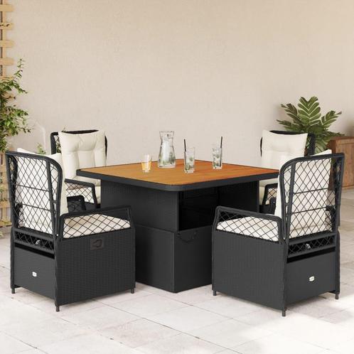 vidaXL 5-delige Tuinset met kussens poly rattan zwart, Tuin en Terras, Tuinsets en Loungesets, Tuinset, Nieuw, 4 zitplaatsen, Rotan