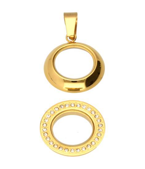 RVS gouden medaillon rond glad strass 28 mm. ketting hanger, Sieraden, Tassen en Uiterlijk, Kettinghangers, Nieuw, Verzenden