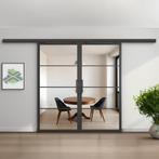 Dubbele stalen schuifdeur met koofsysteem 4 Vlaks Helder gla, Doe-het-zelf en Verbouw, Nieuw, Metaal, 75 tot 150 cm, 150 tot 225 cm