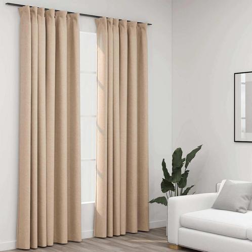 vidaXL Gordijnen linnen-look verduisterend haken 2 st, Huis en Inrichting, Stoffering | Gordijnen en Lamellen, Beige, Nieuw, Verzenden