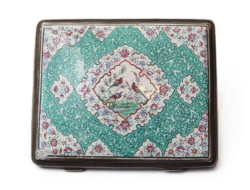 Fijne Perzische zilveren en emaille doos - Zilver -, Antiek en Kunst, Kunst | Niet-Westerse kunst