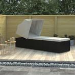vidaXL Ligbed met luifel en kussen poly rattan crèmewit, Tuin en Terras, Verzenden, Nieuw