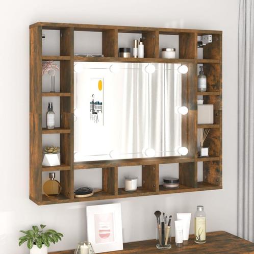 vidaXL Spiegelkast met LED-verlichting 91x15x76,5 cm gerookt, Huis en Inrichting, Tafels | Kaptafels, Nieuw, Verzenden