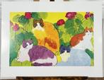 Walasse Ting - Four Cats in the Garden (Yvon Riviére, Antiek en Kunst, Kunst | Tekeningen en Foto's