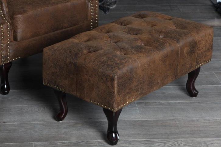 Chesterfield voetenbank 80cm antiek bruin met knoopstiksels, Huis en Inrichting, Banken | Voetenbanken en Poefen, Ophalen of Verzenden