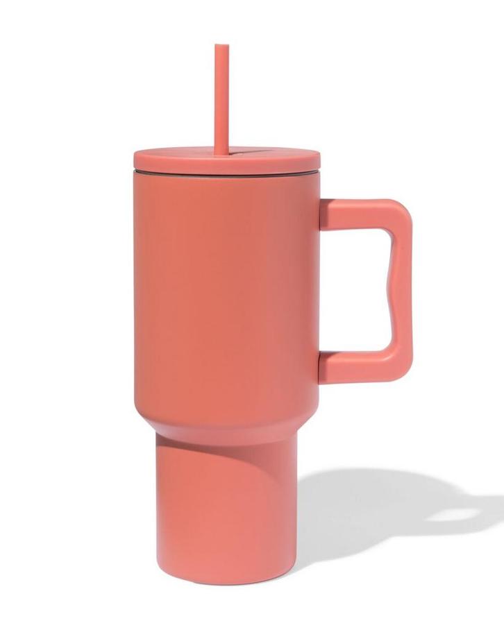 HEMA Drinkbeker met rietje 900ml rvs terra, Huis en Inrichting, Keuken | Servies, Nieuw, Verzenden