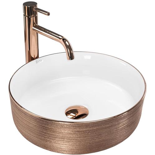 REA Ronde opzetwastafel - keramiek - rosé goud/glans wit..., Doe-het-zelf en Verbouw, Sanitair, Nieuw, Ophalen of Verzenden