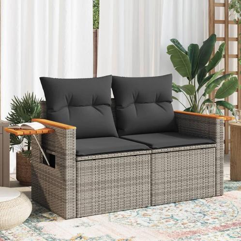 vidaXL Tuinbank 2-zits met kussens poly rattan grijs, Tuin en Terras, Tuinsets en Loungesets, Nieuw, Rotan, Verzenden