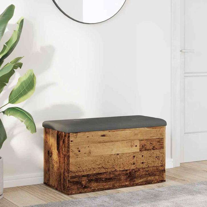 vidaXL Opbergbankje 82x42x45 cm bewerkt hout oud houtkleurig, Huis en Inrichting, Banken | Voetenbanken en Poefen, Nieuw, Verzenden