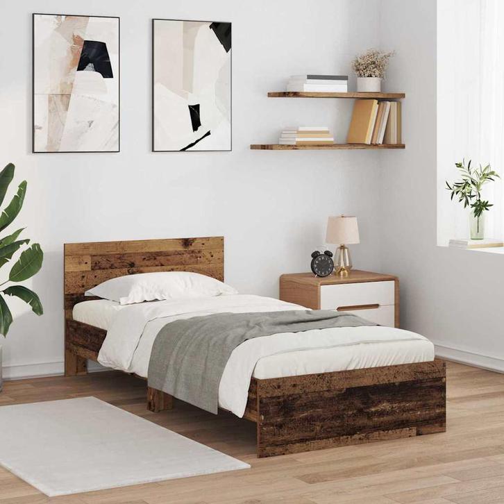 vidaXL Bedframe met hoofdeinde Oud Hout 90 x 190 cm Bewerkt, Huis en Inrichting, Slaapkamer | Bedden, Bruin, Nieuw, Hout, Verzenden