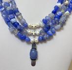 Agata natuurblauw met antieke hanger, gemaakt door de