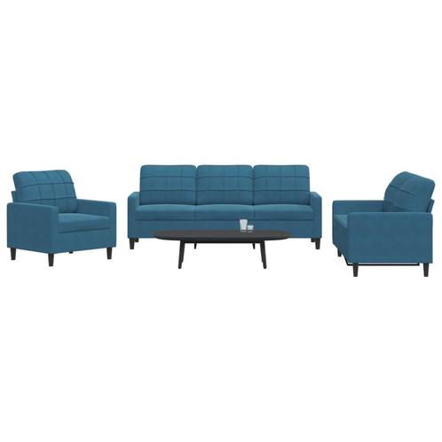 vidaXL 3-delige Loungeset met kussens fluweel blauw, Huis en Inrichting, Banken | Bankstellen, Nieuw, Stof, Vierpersoons of meer