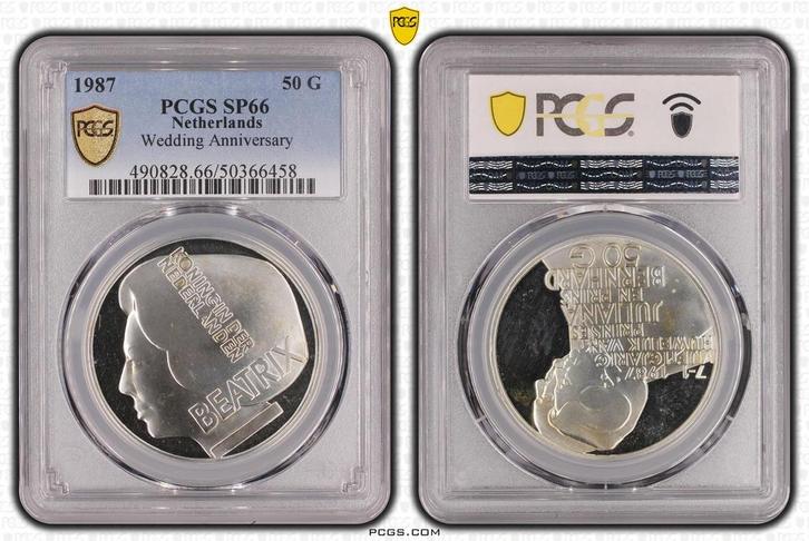 Koningin Beatrix 50 gulden 1987 Proefslag 50 jaar huwelijk, Postzegels en Munten, Munten | Nederland, Losse munt, 50 gulden, Koningin Juliana