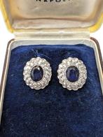 Oorbellen - 18 karaat Witgoud -  3.80 tw. Saffier - Diamant, Sieraden, Tassen en Uiterlijk, Antieke sieraden
