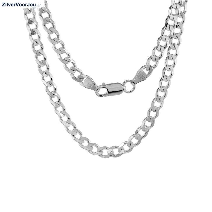 Zilveren platte gourmet ketting 45cm 6mm breed, Sieraden, Tassen en Uiterlijk, Kettingen, Nieuw, Verzenden